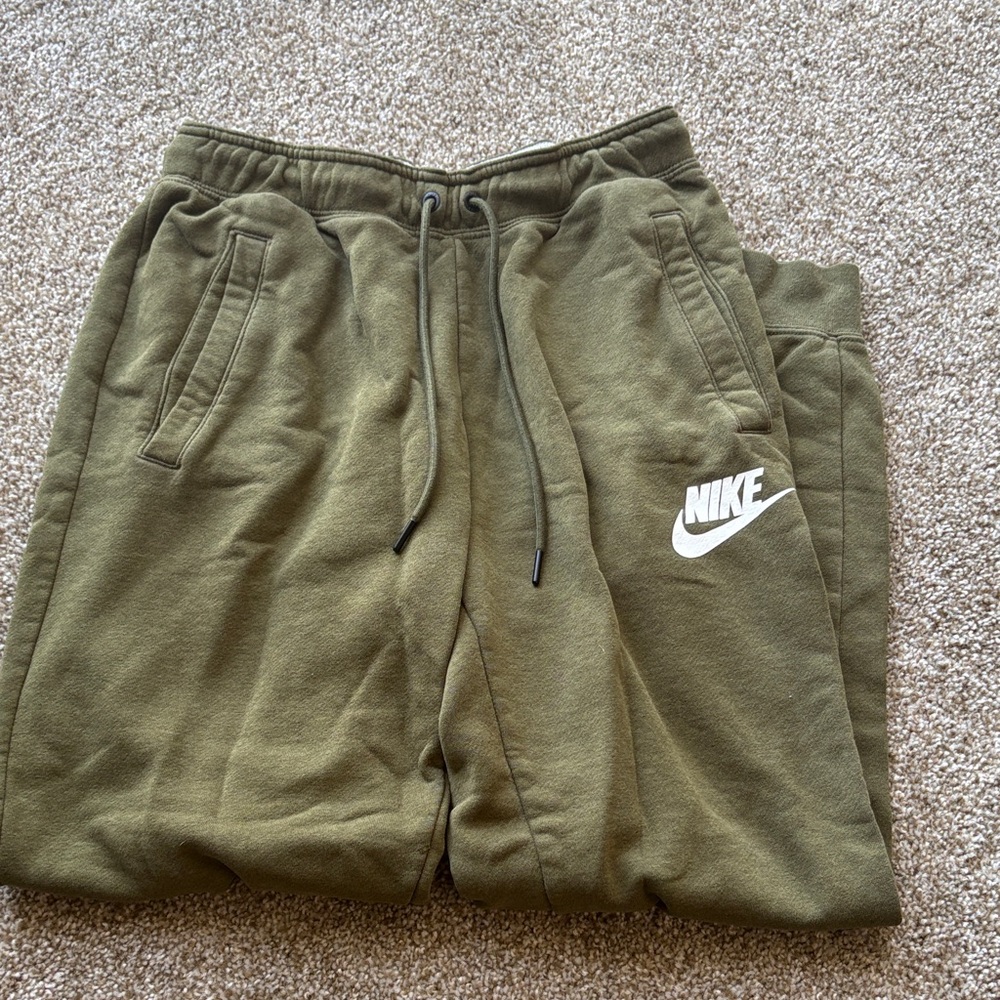 Nike Olive Green Fleece Joggers with White Logo